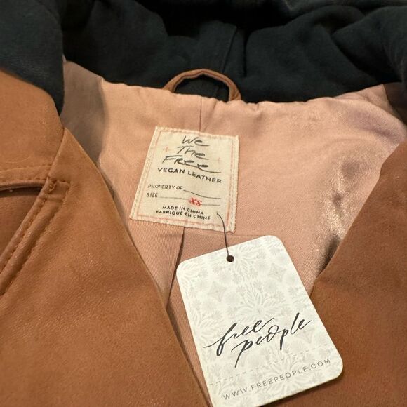 Free People We The Free Harriet Hooded Vegan Leather Moto Jacket Chocolate XS - Picture 6 of 14